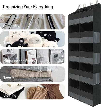 Giraffe Creation Black Over Door Organizer with 10 Large Clear Pockets, Double-Row Hanging Door Storage for Closet, Bathroom, Nursery, Bedroom, Dorm, Toys, Cosmetics, Baby Essentials
