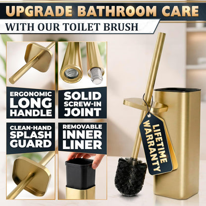 Black Toilet Brush and Holder Set - Slim Matte Design that Fits Anywhere - Stainless Steel Toilet Bowl Brush and Holder with 2 Rounded Corners, Replaceable Head, Removable Inner Bowl & Splash Guard