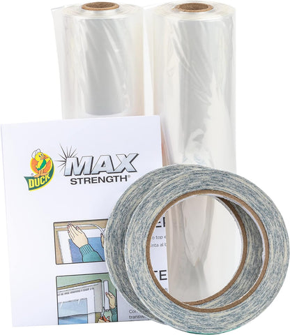 Duck MAX Strength Window Insulation Kit, Winter Window Seal Kit Fits up to 10 Windows, Heavy Duty Shrink Film Cuts to Size for Easy Indoor Installation, Window Tape Included,62 In. x 420 In., Clear