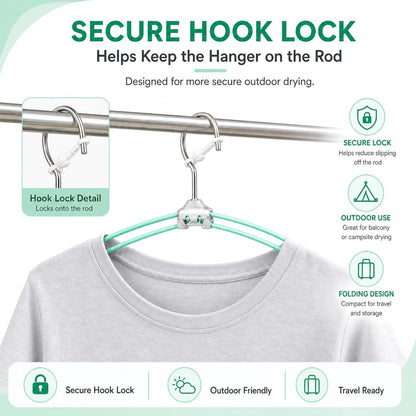 ROOM127 Travel Hangers with Clips, 5 Pack Foldable Stainless Steel Hangers | Windproof Non-Slip Portable Clothes Hangers for Cruise, Camping, RV, Hotel, Suitcase, Silver