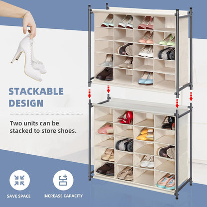 STORAGE MANIAC Stackable Shoe Cubby Organizer, Free Standing Shoe Cube Rack for Entryway, Bedroom, Apartment, Closet, 20-Cube Gray