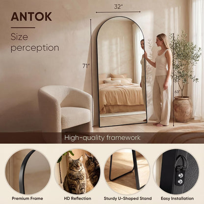 Antok 58" x19” Arched Full Length Floor Mirror, Gold Aluminum Frame, Free Standing/Wall Mount/Leaning for Bedroom, Living Room, Dressing Room