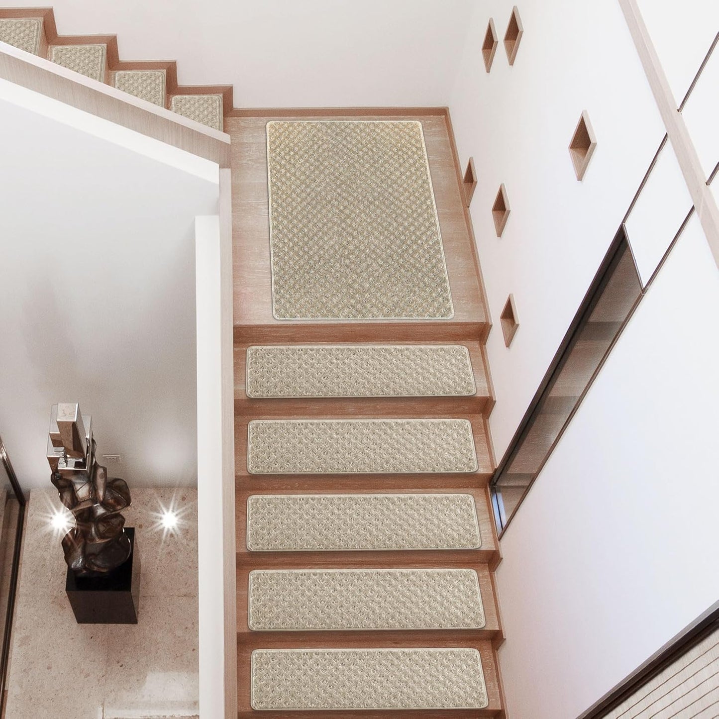 PURE ERA Carpet Stair Treads Tape Free Non Slip Indoor Stair Carpet Stair Protectors Pet-Friendly Non-Slip Skid Resistant Washable Reusable 8" x 30"(2 Pieces,Black)