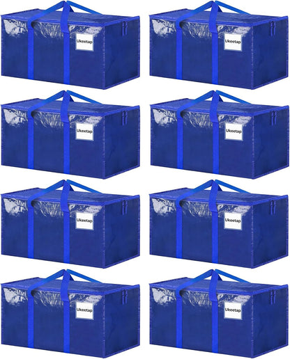 8 Pack Extra Large Heavy Duty Moving Bags, Clear Storage Bins with Lids, Reinforced Handles & Heavy-Duty Zippers Moving Boxes Storage Bags Totes for Clothes Packing, Dorms, College Supplies, Clear