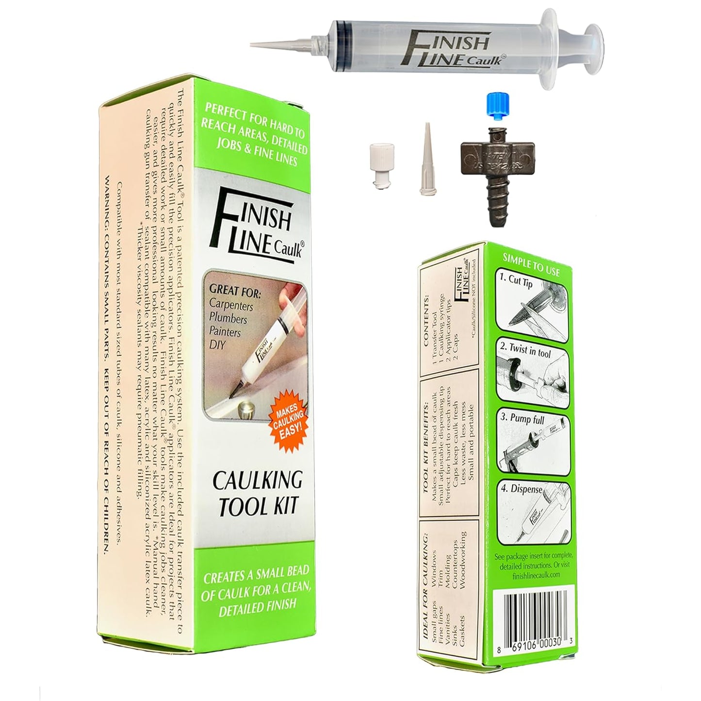 Precision Caulking Tool Kit – Syringe-Style Applicator with Small Replaceable Tips – Fine Detail Caulking, Small Cracks, Trim, and DIY Projects – Includes Filling System