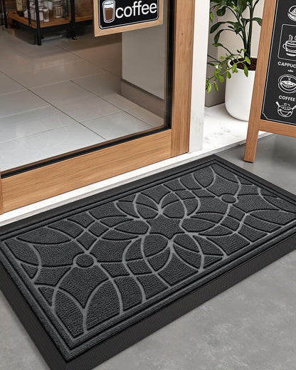 DEXI Front Door Mat Outside Entrance, Heavy Duty Non Slip Low Profile Doormat for Entryway, Trap Dirt and Moisture Welcome Mats, Easy Clean, Patio, Garage, 3x2, Blue