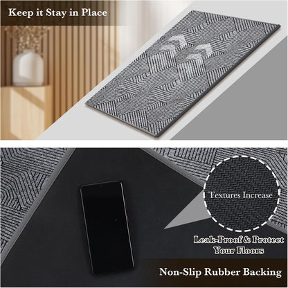 Indoor Door Mat 17"x30", Low-Profile Thin Welcome Front Door Mat Indoor Entrance, Non Slip Rubber Backing Inside Doormat Washable Entryway Dirt Resistant & Absorbent Entry Mat, Light-Brown