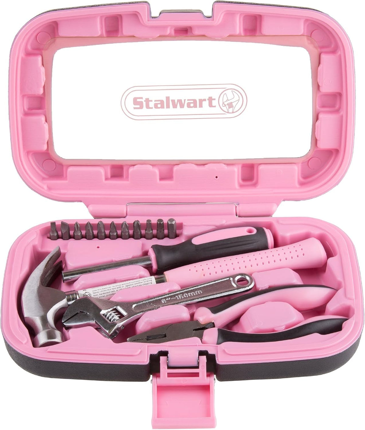 15-Piece Tool Set - Household Tool Kit with Hammer, Multi-Bit Screwdriver Set, Pliers, Wrench- Tools and Equipment for DIY Projects by Stalwart (Red)