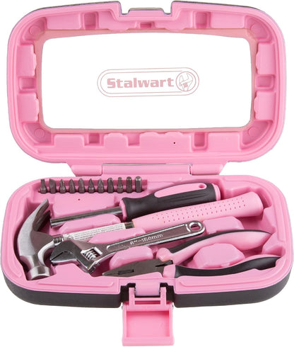 15-Piece Tool Set - Household Tool Kit with Hammer, Multi-Bit Screwdriver Set, Pliers, Wrench- Tools and Equipment for DIY Projects by Stalwart (Red)