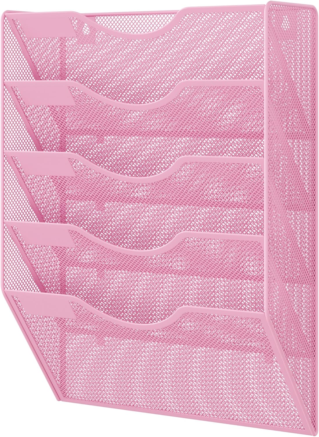 EasyPAG 5 Pocket Mesh Wall File Organizer with Key Hooks, Hanging Paper Folder Holder with Classify Label, Vertical Wall Mount Mail Organizer for Office Home Classroom, Black