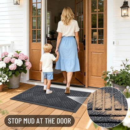 OLANLY Front Door Mat Outside Entrance 29.5x17, Absorbent, Heavy Duty Sturdy Natural Rubber Doormat Indoor Outdoor, Stain and Fade Resistant, Non-Slip Low Profile Floor Mat for Entryway, Grey Diamond