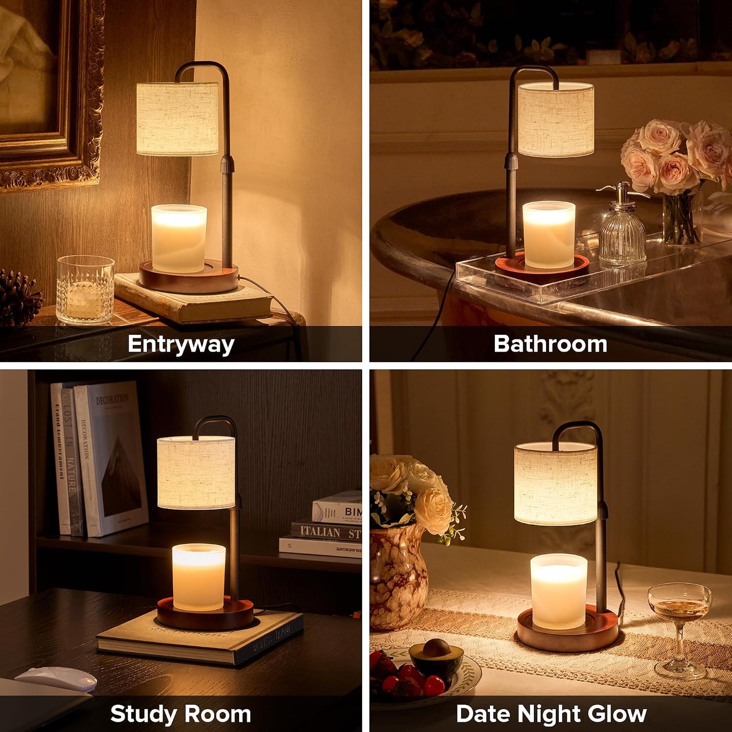 Candle Warmer Lamp with Timer, Dimmable Wax Warmer Candle Lamp for Jar Candle with 2 Bulbs, Christmas Birthday Gifts for Women Mom, Cozy Home Decor for Room, Bedroom, Kitchen-Pleated Fabric