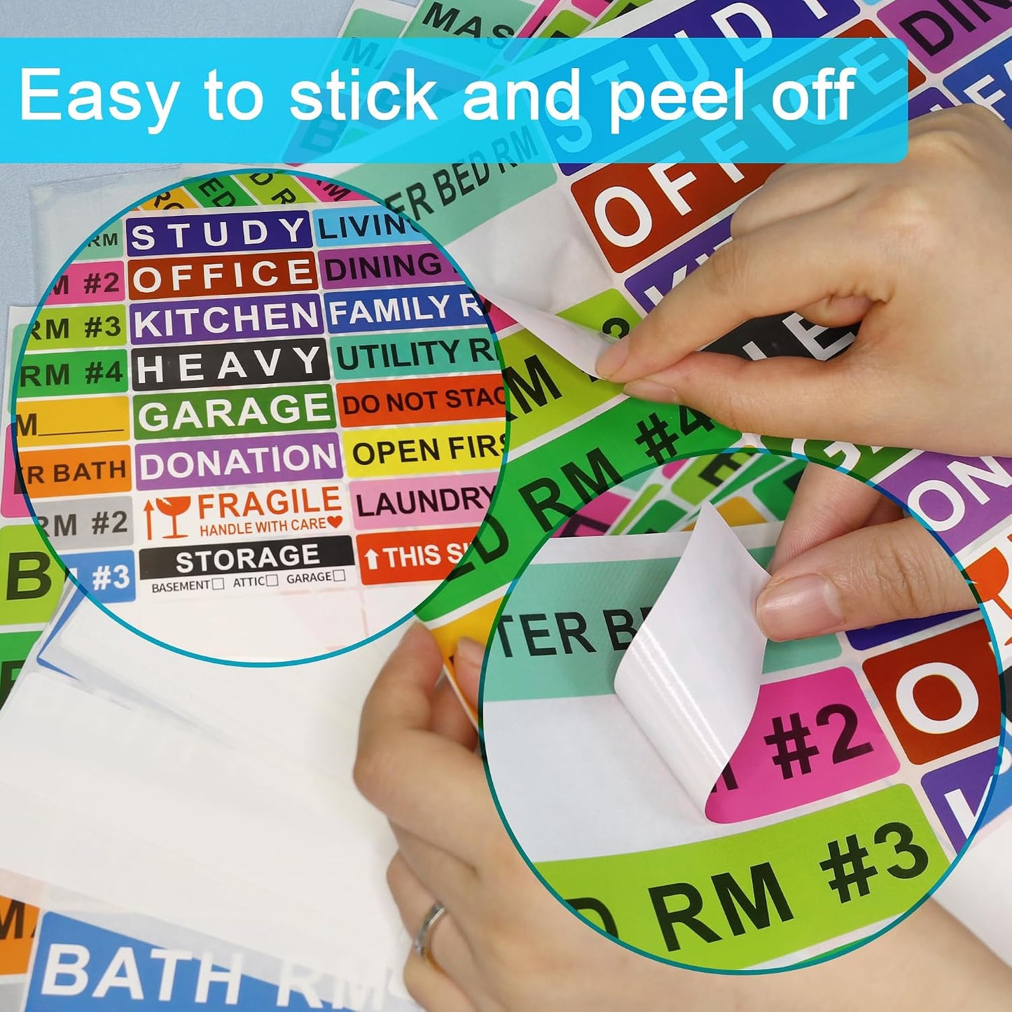 140 Pcs Home Moving Color Coding Labels, Livingroom, Bedroom, Kitchen, Dining Room, Bathroom Label, 14 Spaces Sticker/Sheet（10 Sheets） 1×4 Inch