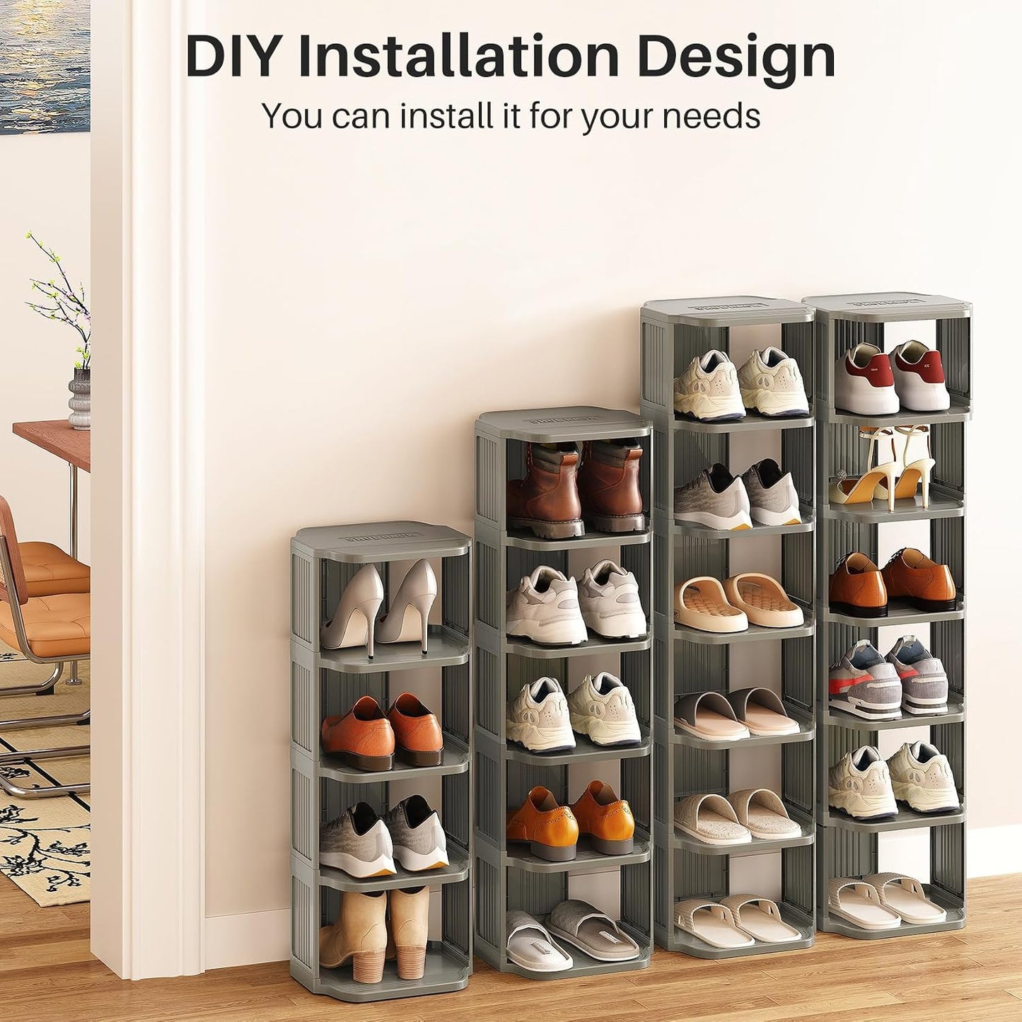 Kitstorack 8-Tier Vertical Plastic Shoe Rack, Freestanding Stackable Storage Organizer for Small Closets and Tight Spaces