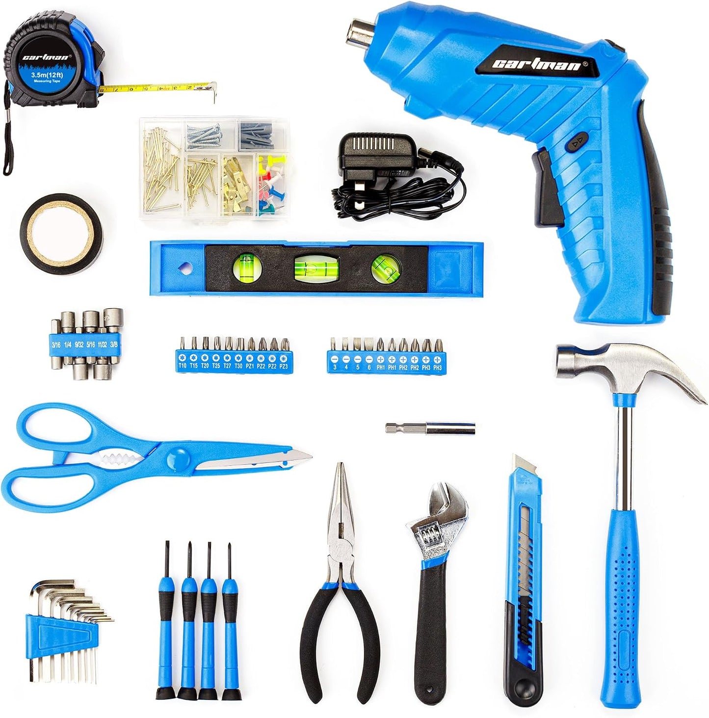 CARTMAN Orange 198-Piece 12V Cordless Drill Tool Combo Kit | Complete DIY repair tools for home, office & garden maintenance, professional household tool set with robot style storage box