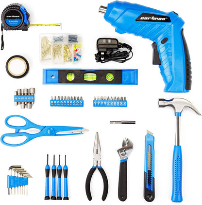CARTMAN Orange 198-Piece 12V Cordless Drill Tool Combo Kit | Complete DIY repair tools for home, office & garden maintenance, professional household tool set with robot style storage box