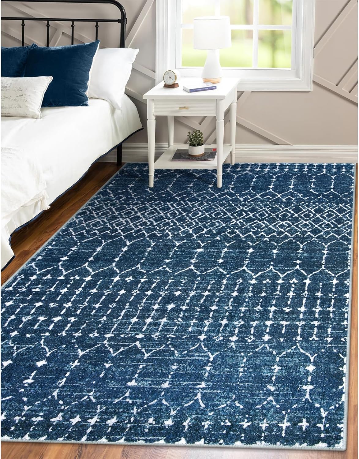 Lahome Moroccan Entry Rug 2x3, Non-Slip Washable Front Indoor Door Mat Rubber Backing Low-Profile Door Rugs, Small Geometric Print Distressed for Entryway Bathroom Kitchen, Black Hana