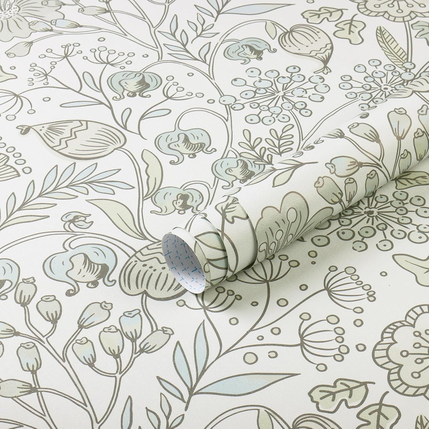 HeloHo Blue Floral Wallpaper Peel and Stick Self Adhesive Removable Wall Paper 16.1" X 118" Renter Friendly Waterproof Wallpaper Contact Paper for Furniture Living Room Bedroom Decor