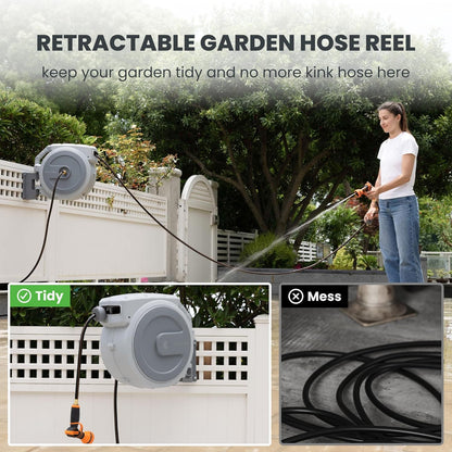 Giraffe Tools Retractable Garden Hose Reel 1/2 Inch x 100 ft, Super Heavy Duty, Any Length Lock, Slow Return System, Wall Mounted and 180 Deg Swivel Metal Bracket