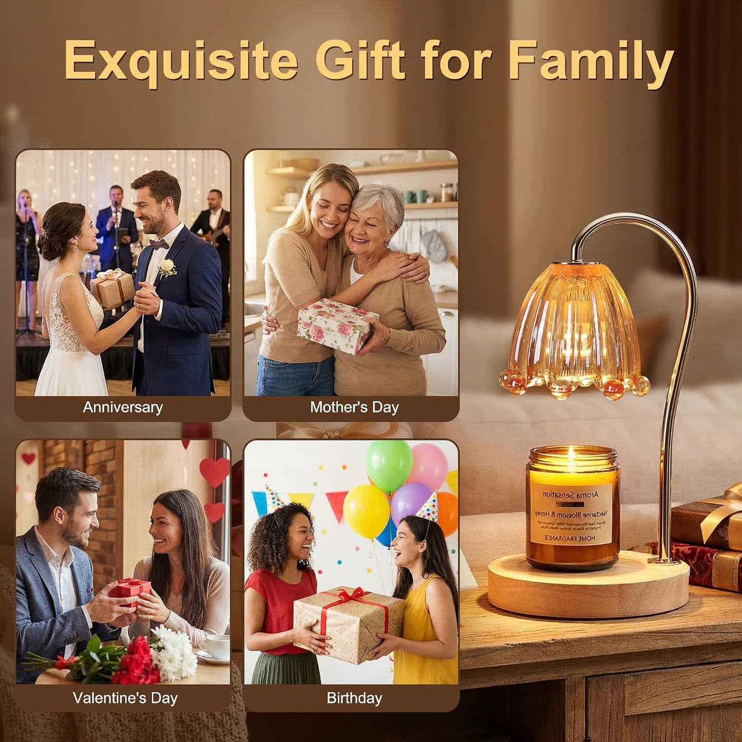 Candle Warmer Lamp with Timer Dimmer, Crystal Candle Lamp Birthday Gifts for Women, Mom, House Warming Gifts Wax Melt Warmer for Jar Candles with 2 Bulbs, Gold