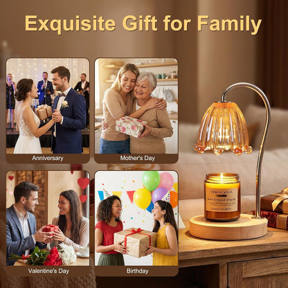 Candle Warmer Lamp with Timer Dimmer, Crystal Candle Lamp Birthday Gifts for Women, Mom, House Warming Gifts Wax Melt Warmer for Jar Candles with 2 Bulbs, Gold