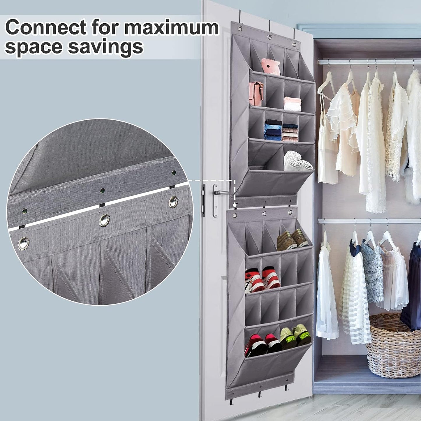 FENTEC 1 Pack Over-the-Door-Shoe-Organizers,Hanging Organizers with Large Pocket Shoe Holder Hanging Shoe Rack for Closet Shoe Organizer for Wall, Over Door Organizer with 15 Pockets Gray