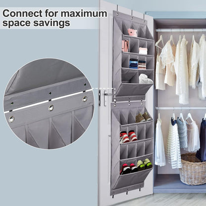 FENTEC 1 Pack Over-the-Door-Shoe-Organizers,Hanging Organizers with Large Pocket Shoe Holder Hanging Shoe Rack for Closet Shoe Organizer for Wall, Over Door Organizer with 15 Pockets Gray