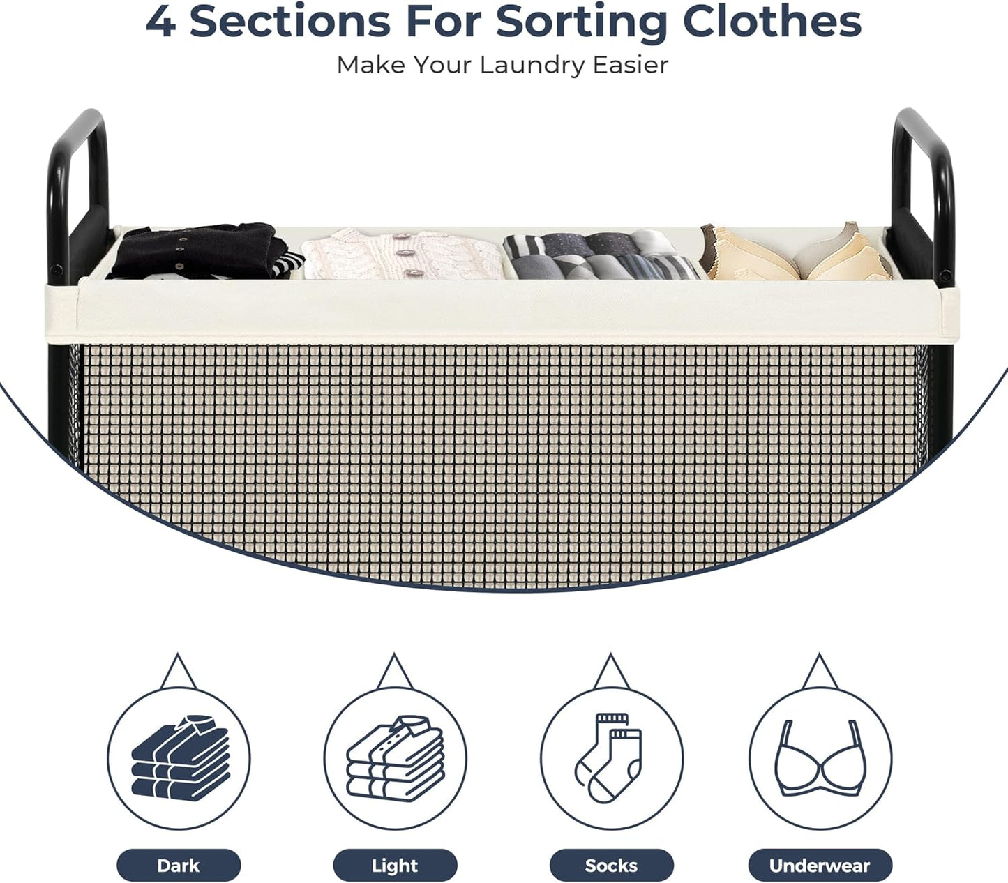 STO STO Laundry Hamper 3 Section, 120L Rolling Laundry Sorter Cart with Removable and Washable Liner Bag, Clothes Hamper with Wheels and Metal Handle for Laundry Room and Bedroom