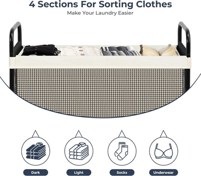 STO STO Laundry Hamper 3 Section, 120L Rolling Laundry Sorter Cart with Removable and Washable Liner Bag, Clothes Hamper with Wheels and Metal Handle for Laundry Room and Bedroom