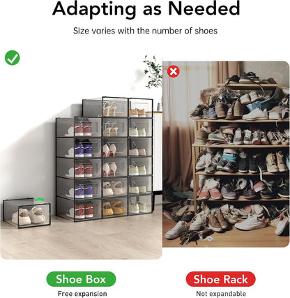 Foluck X-Large 15 Pack Shoe Storage Organizer Box Clear Plastic Stackable | Interlocking Design, Sturdy Dustproof Breathable, Fits Men's Size 10 Women's Size 11, for Closet Entryway Under Bed