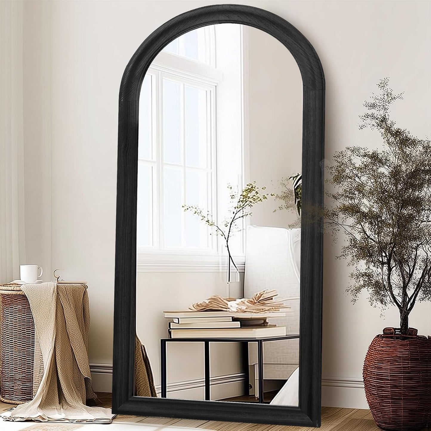 Solid Wood Full Length Mirror - 65"x22" Arched Floor Mirror, Free Standing & Wall Mounted - Elegant Design for Bedroom, Dressing Room, Hallway, Brown