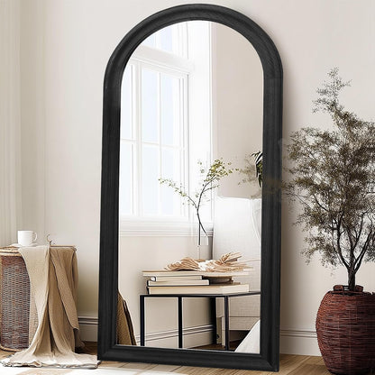 Solid Wood Full Length Mirror - 65"x22" Arched Floor Mirror, Free Standing & Wall Mounted - Elegant Design for Bedroom, Dressing Room, Hallway, Brown