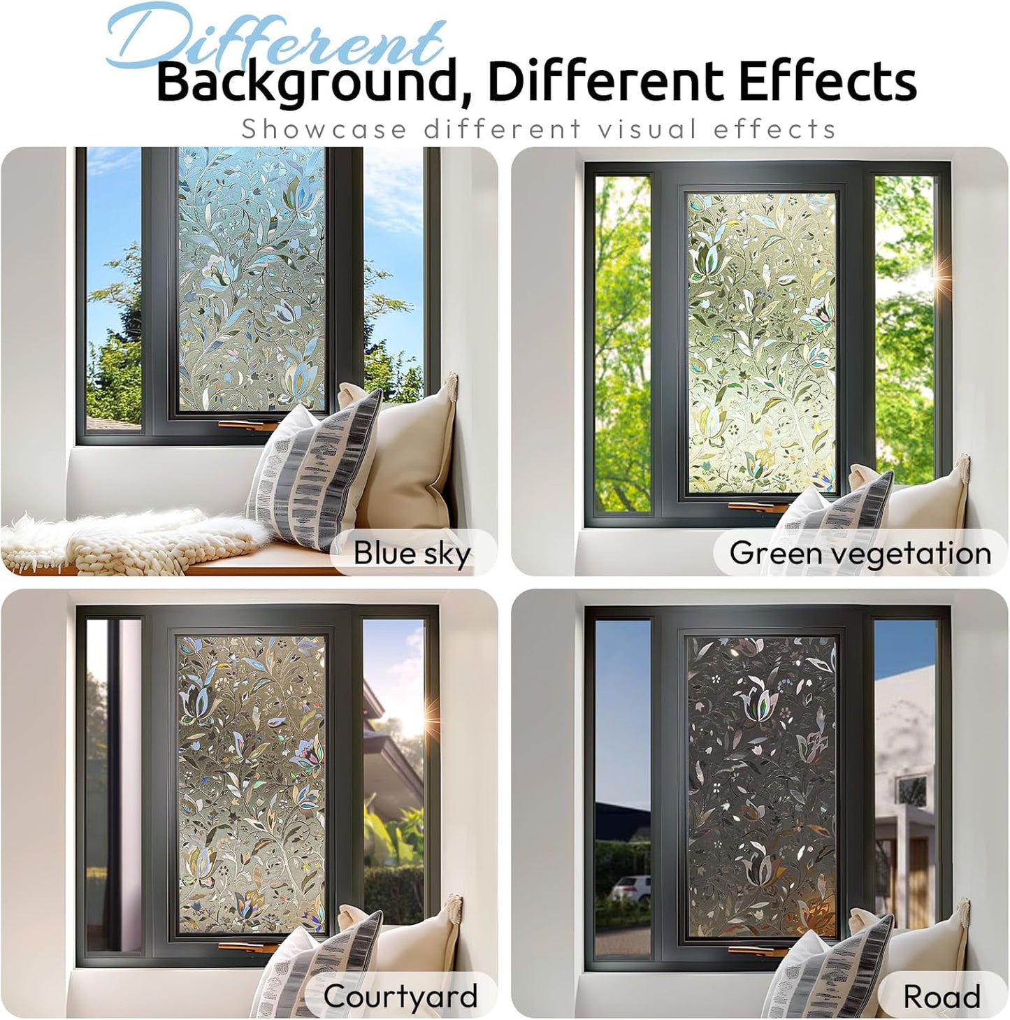 rabbitgoo Window Privacy Film, Decorative Stained Glass Window Film, Sun Blocking Glass Clings, Renter-Friendly Static Cling Frosted Sticker Covering for Home Door, Rainbow Tulip 17.5" X 78.7"