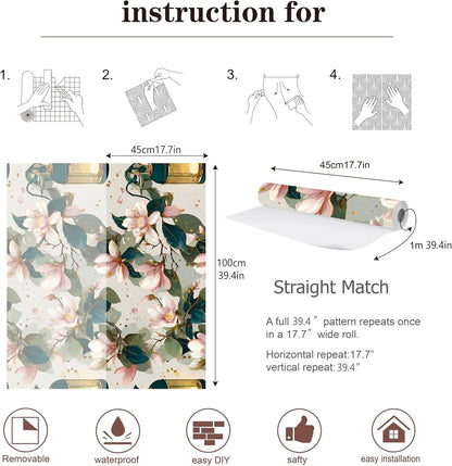 Peel and Stick Wallpaper, Soft Wildflower Botanical Contact Paper, PVC Vinyl Removable Wall Covering, Waterproof Easy-Clean, No Residue Renter Friendly, Neutral Decor, 39.4x17.3 in (Flowers2)