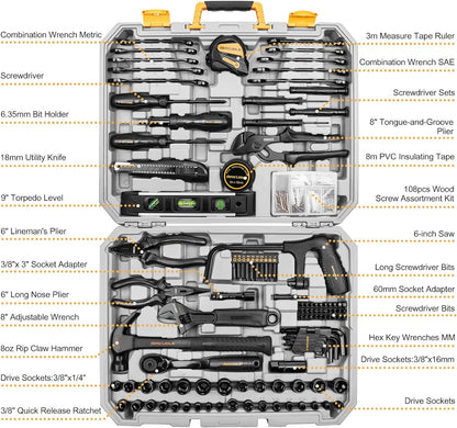 DEKOPRO 218-Piece General Household Hand Tool kit, Professional Auto Repair Tool Set for Homeowner, General Household Hand Tool Set with Plier, Screwdriver Set, Socket Set, with Portable Storage Case