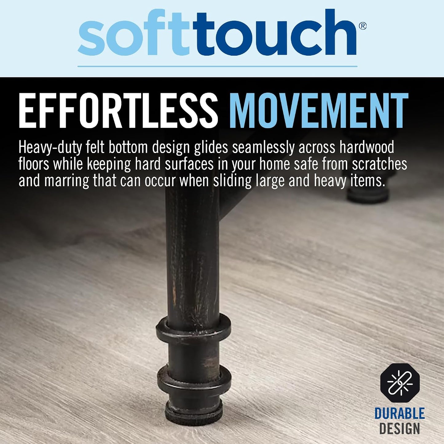 SoftTouch 3/4" Round Reusable Felt Furniture Sliders for Hard Surfaces, Noise-Reducing Adhesive Furniture Moving Pads for Beds, Sofas, Dressers, Set of 20, Black