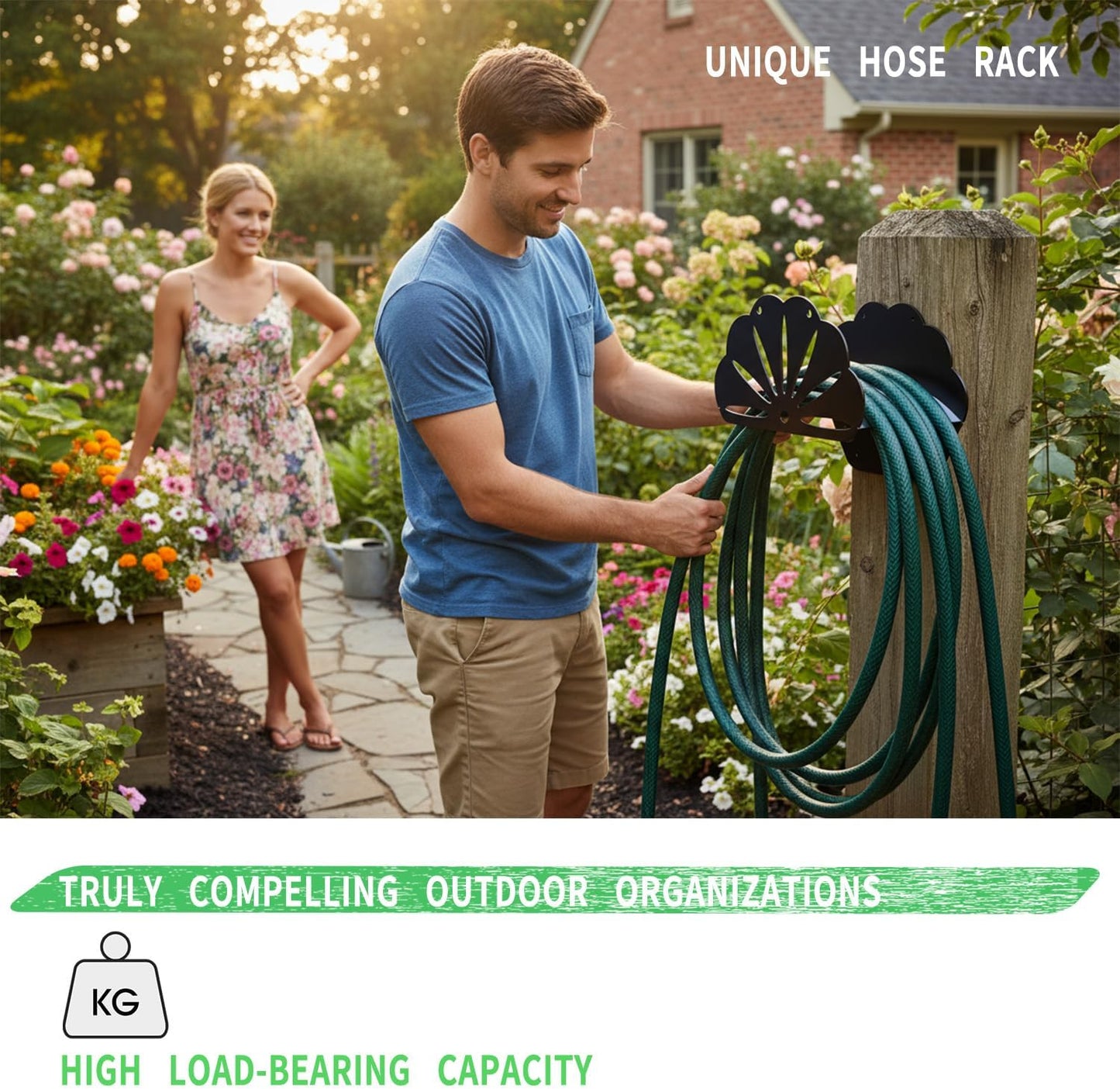 Hose Rack - Garden Hose Holder - Outdoor Hose Organizer - Aluminum Hose Rack - Weather-Resistant Outdoor Hose Storage - Wall-Mounted Hose Storage Solution (Black)