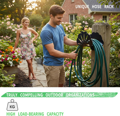 Hose Rack - Garden Hose Holder - Outdoor Hose Organizer - Aluminum Hose Rack - Weather-Resistant Outdoor Hose Storage - Wall-Mounted Hose Storage Solution (Black)