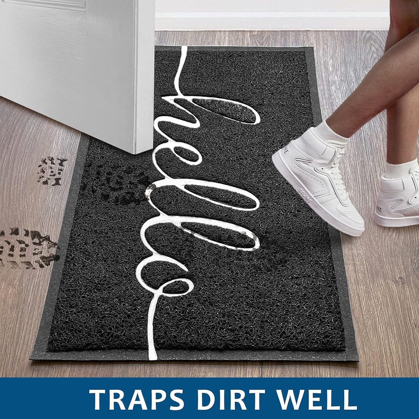 EARTHALL Door Mat Outside Inside Home Doormat, 30"x17.5", Durable Floor Mat Non Slip Mat Ultra Absorb Mud Easy Clean Front Doormat for Garage, Entryway, Patio, High Traffic Areas, Black