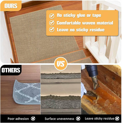 9" x36" Stair Treads Non Slip for Wooden Steps Indoor, 15 Pack, Beige | Reusable Peel and Stick Extra Wide Stair Treads Machine Washable