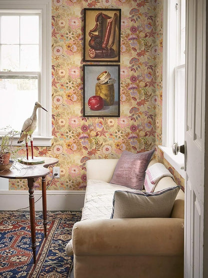 Ismoon Peel and Stick Wallpaper Floral Vintage Stick on Wall Paper Beige French Textured Contact Paper for Cabinet Removable Self Adhesive Wallpaper Vinyl Roll Shelf Deco, 17.3x78.7in