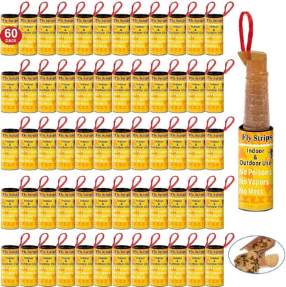 Fly Strips Trap Indoor Sticky Hanging, 24 Pack Fly Paper Traps Outdoor, Flies Tape Paper Ribbon Rolls for Home Kitchen, Fruit & Bug Gnat Catchers for Inside, Killer for Winged Insect
