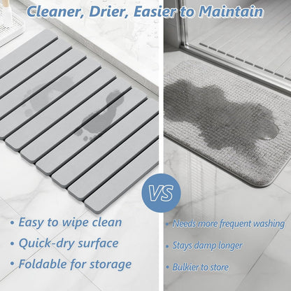 AWW Foldable Stone Bath Mat, Quick Dry Diatomaceous Earth Bath Mat with Non-Slip Mat, Super Absorbent, Easy to Clean, Compact for Small Bathrooms, 23.6 x 15.5, Grey