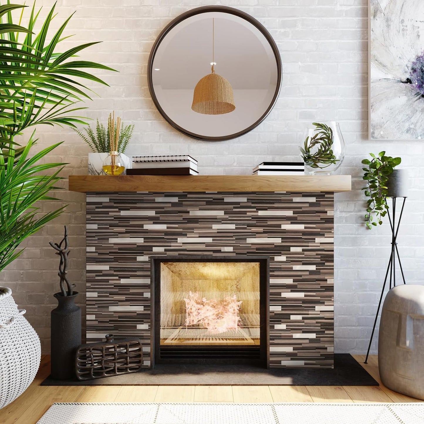 Yipscazo 2026 New Upgrade 11.34" X 11.57" Peel and Stick Backsplash, Stick on Backsplash Tiles for Kitchen, Bathroom, Fireplace (10 Sheets, Beige Rocks + Rose Gold)