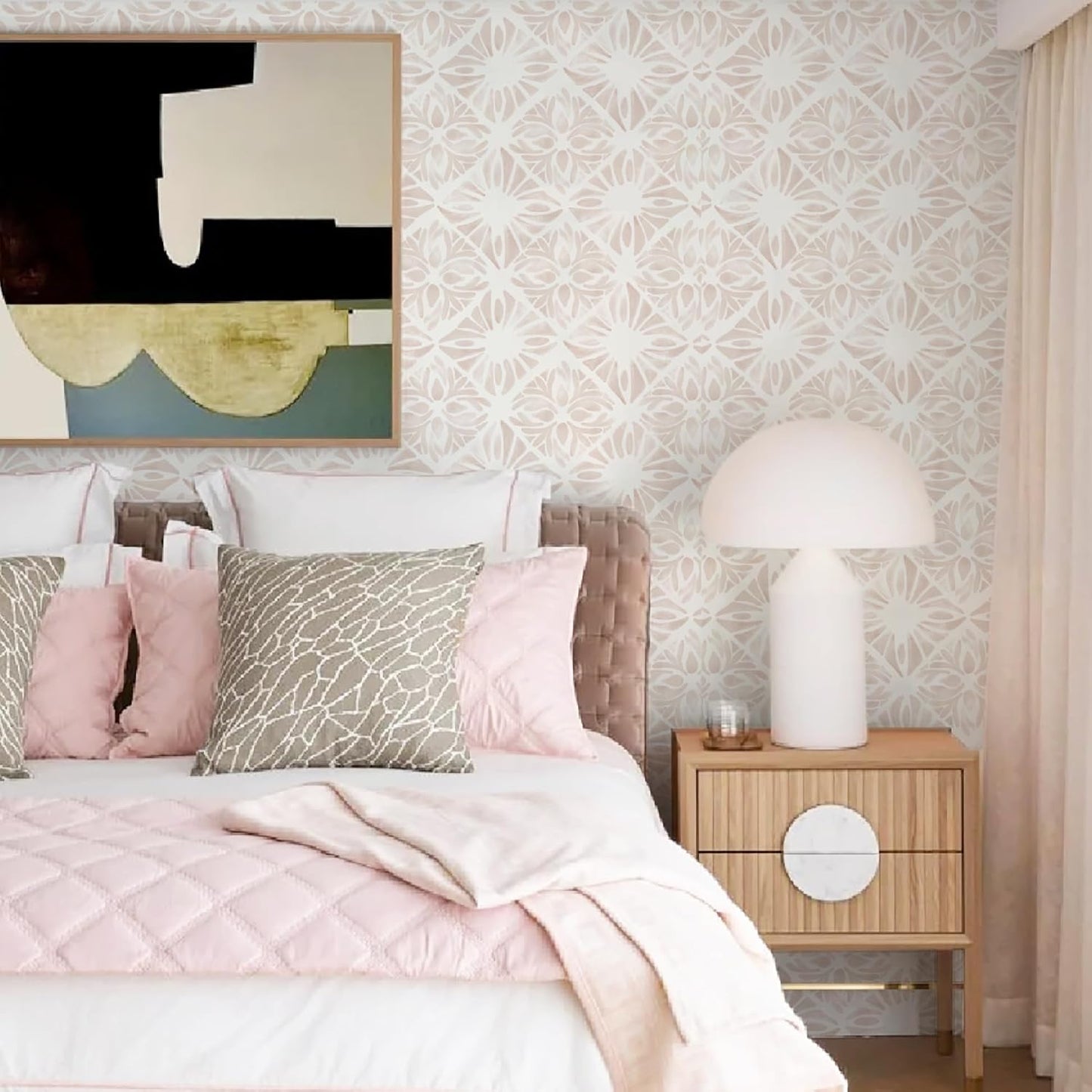Boho Wallpaper Neutral Peel and Stick Wallpaper 78.7"x17.3" Geometric Wall Paper Beige and White Contact Paper Textured Removable Vinyl Waterproof for Bedroom Farmhouse Kitchen Bathroom