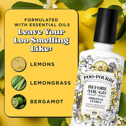 Poo-Pourri Before-You-Go Toilet Spray Refill, Original Citrus, 16 Fl Oz, Up to 800 Uses, Bathroom Odor Deodorizer with Essential Oils for Home or Work, Lemon, Bergamot and Lemongrass Scent