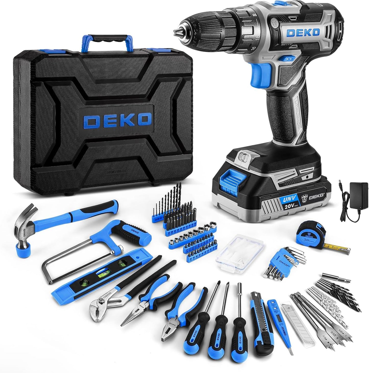 Cordless Drill Tool Kit Set: 20V Power Drill Tool Box with Battery Electric Drill Driver for Men Home Hand Repair Basic Toolbox Tools Sets Drills Case