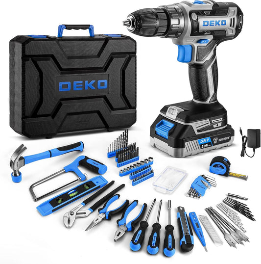 Cordless Drill Tool Kit Set: 20V Power Drill Tool Box with Battery Electric Drill Driver for Men Home Hand Repair Basic Toolbox Tools Sets Drills Case