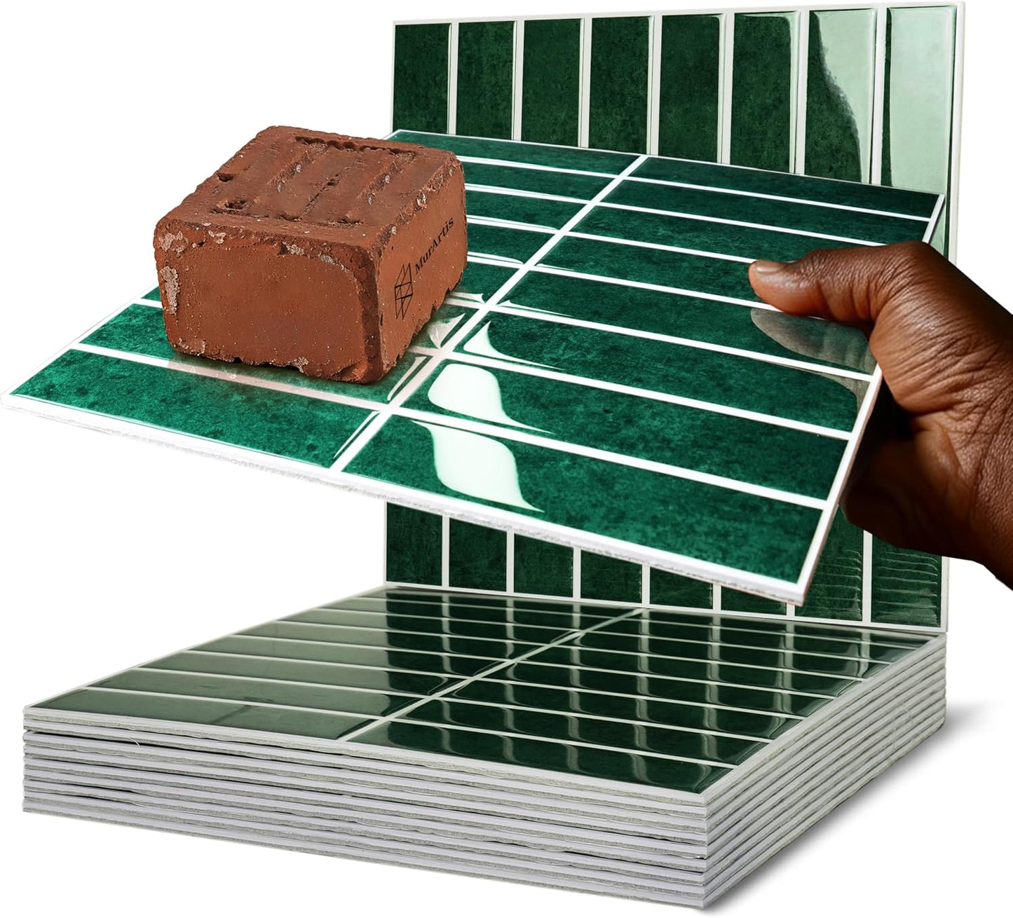 Peel and Stick Backsplash Tiles for Kitchen Bathroom - 10 Sheets 11.61" x 11.61" 3D Self Adhesive Wall Tiles Waterproof Hard PVC Ceramic Tile Easy DIY Installation Green