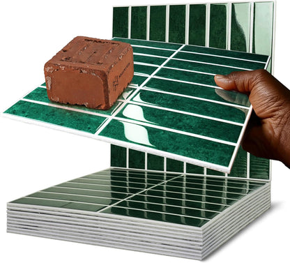 Peel and Stick Backsplash Tiles for Kitchen Bathroom - 10 Sheets 11.61" x 11.61" 3D Self Adhesive Wall Tiles Waterproof Hard PVC Ceramic Tile Easy DIY Installation Green